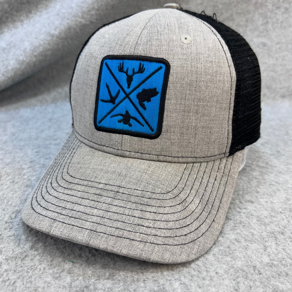Hunting Fishing Patch Mens Gray Fierce Headwear Trucker Hat Snapback OSFM